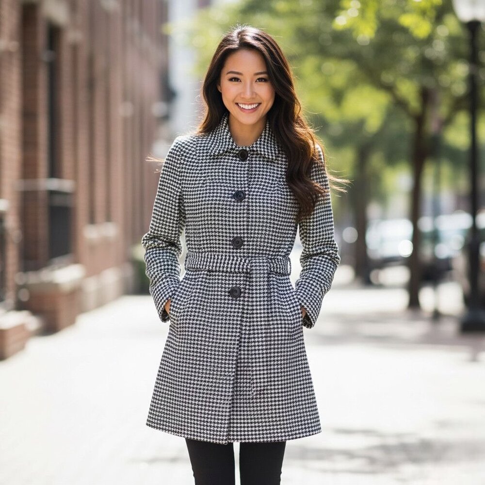 ROXY Outwear Mid-Long Peacoat Single Breasted Plaid Coat Winter Jacket Medium